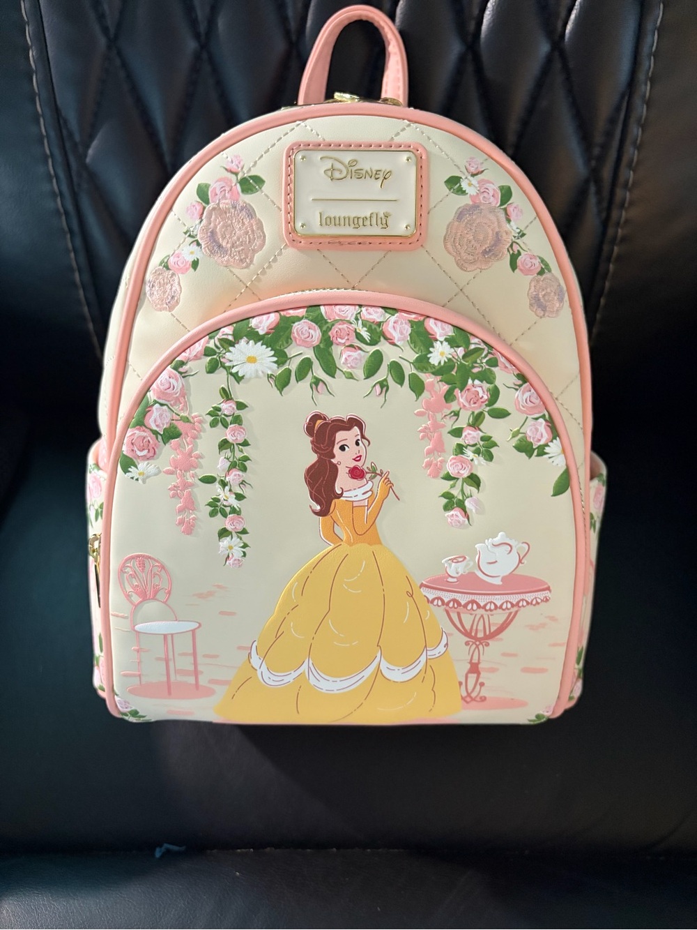 Loungefly Belle Floral Mini Backpack - Cream, Pink & Yellow